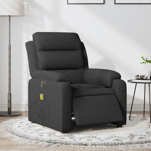 Elektrisk massagefåtölj med uppresningshjälp svart tyg