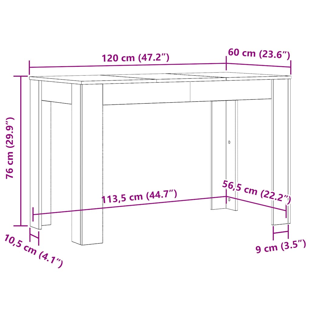 Matbord brun ek 120x60x76 cm konstruerat trä