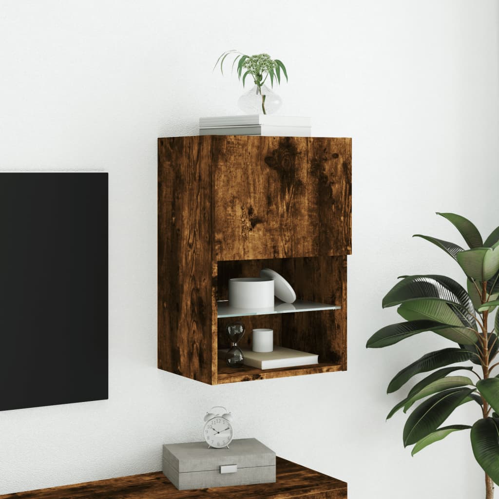 Tv-skåp med LED-belysning rökfärgad ek 40,5x30x60 cm