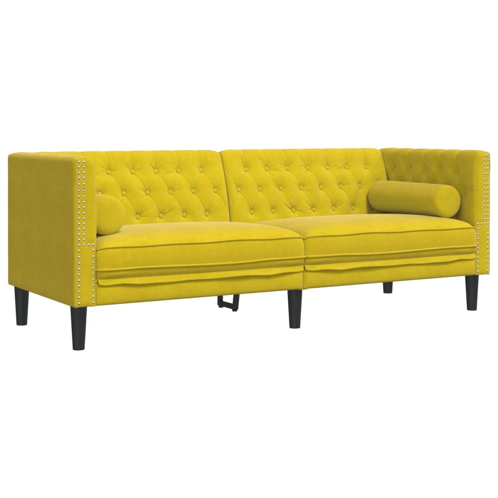 Soffgrupp chesterfield 2 delar bolsterkuddar gul sammet