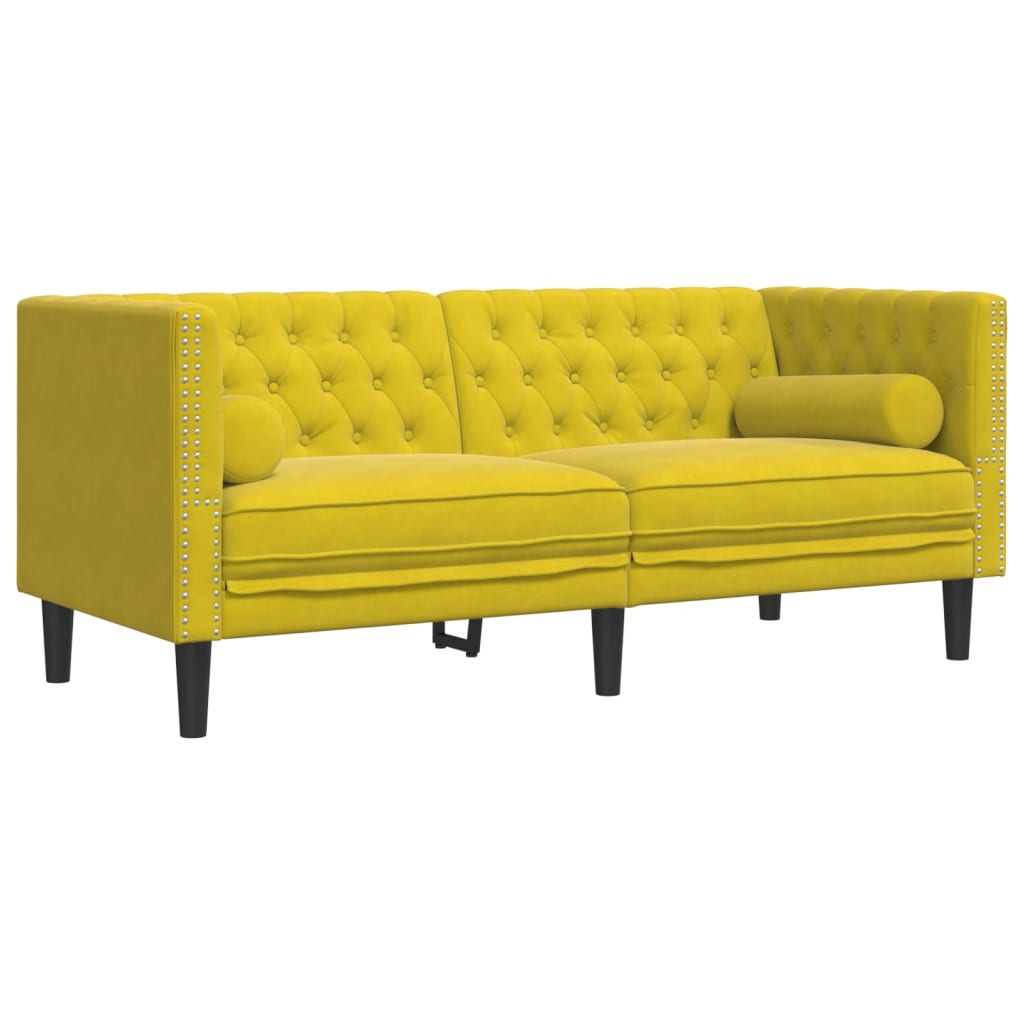 Soffgrupp chesterfield 2 delar bolsterkuddar gul sammet