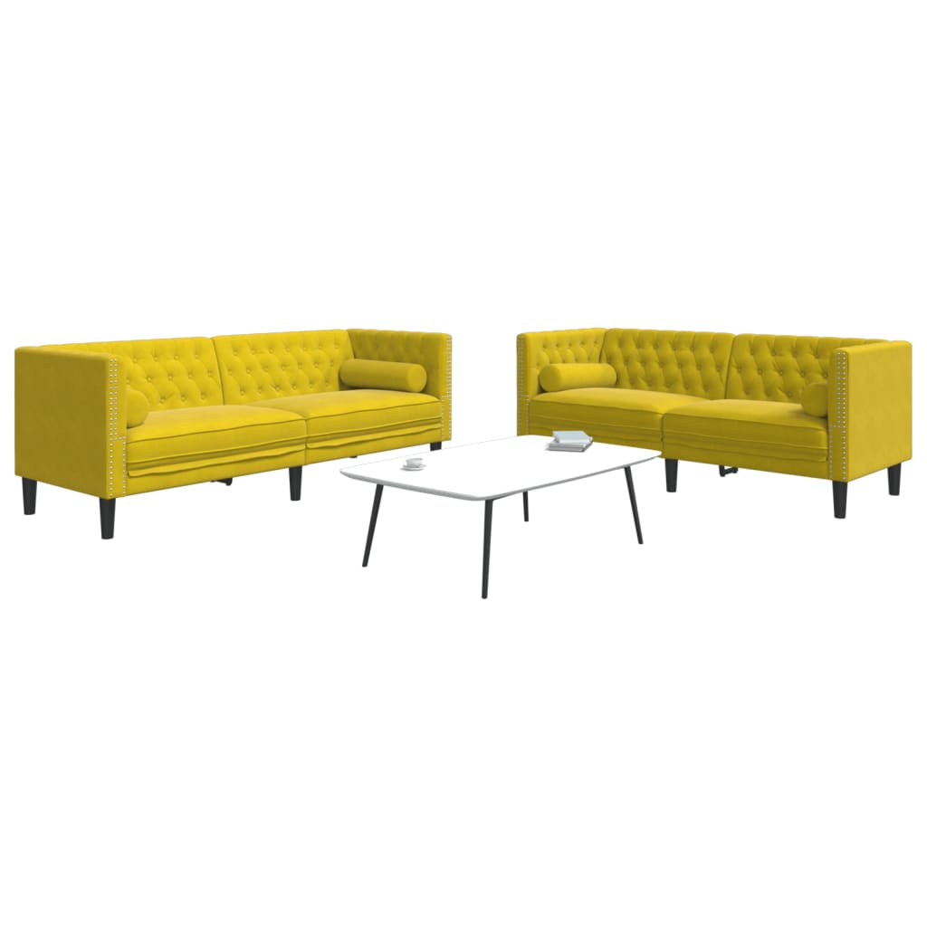 Soffgrupp chesterfield 2 delar bolsterkuddar gul sammet