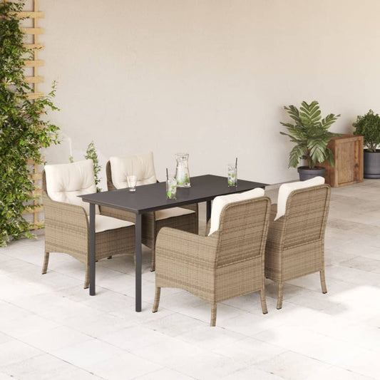 Matgrupp för trädgården med dynor 5 delar beige konstrotting