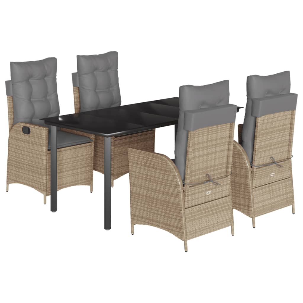 Matgrupp för trädgården med dynor 5 delar beige konstrotting