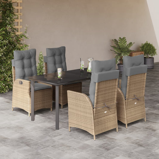 Matgrupp för trädgården med dynor 5 delar beige konstrotting