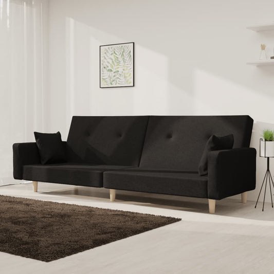 Bäddsoffa 2-sits med två kuddar svart tyg