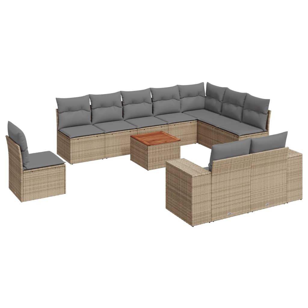 Loungegrupp för trädgården m. dynor 11 delar beige konstrotting