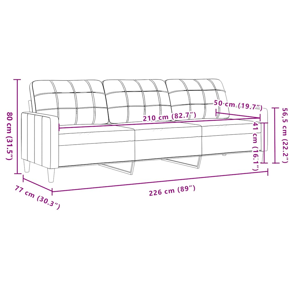 3-sitssoffa gräddvit 210 cm tyg