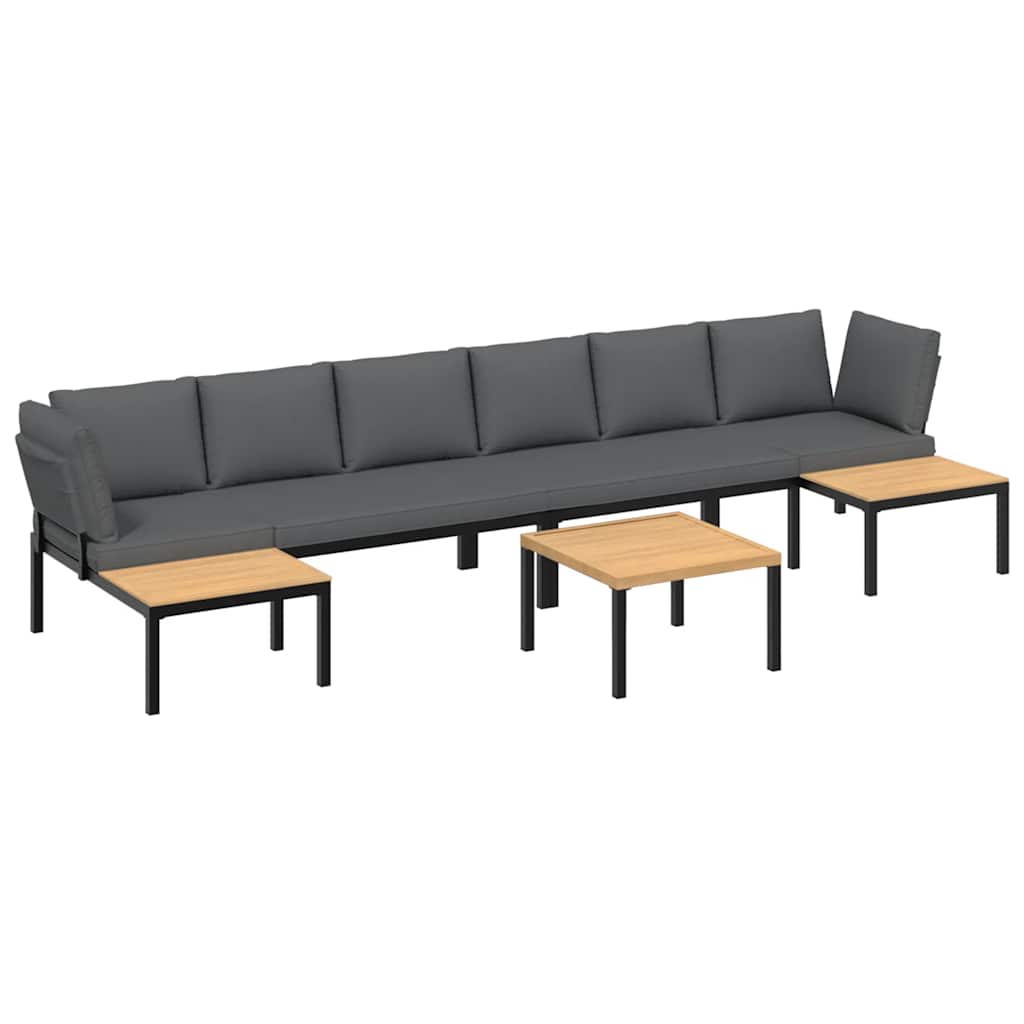 Trädgårdssoffa med dynor 5 delar svart aluminium