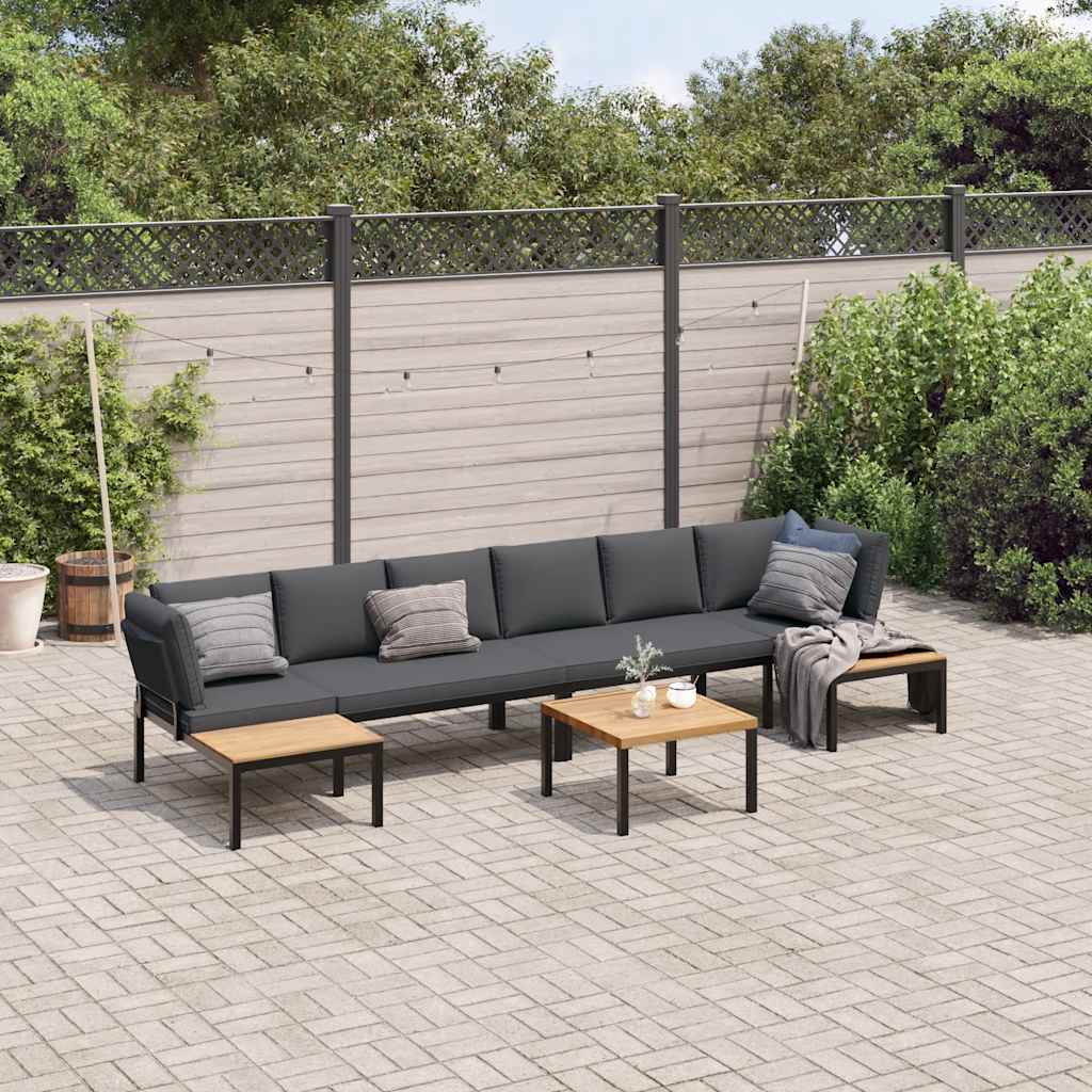 Trädgårdssoffa med dynor 5 delar svart aluminium