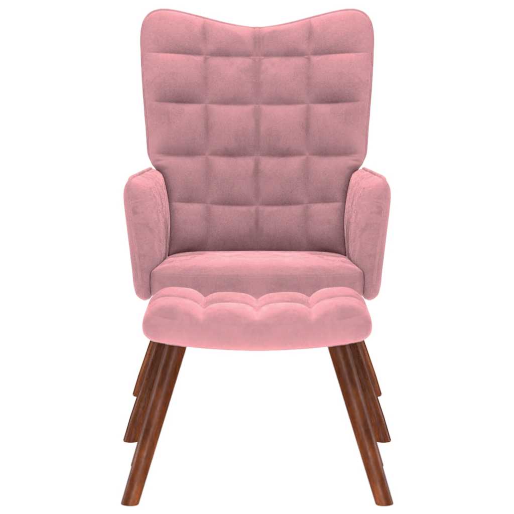 Vilstol med fotpall rosa sammet