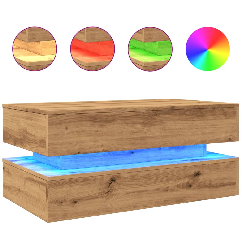 Soffbord med LED ek 90x50x40 cm