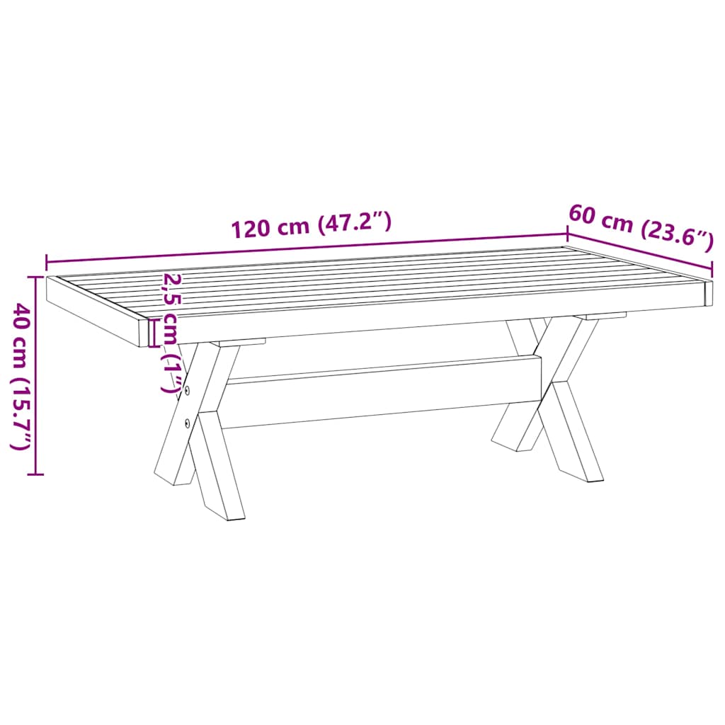 Soffbord NOAIN X-formade ben 120x60x40 cm massiv furu