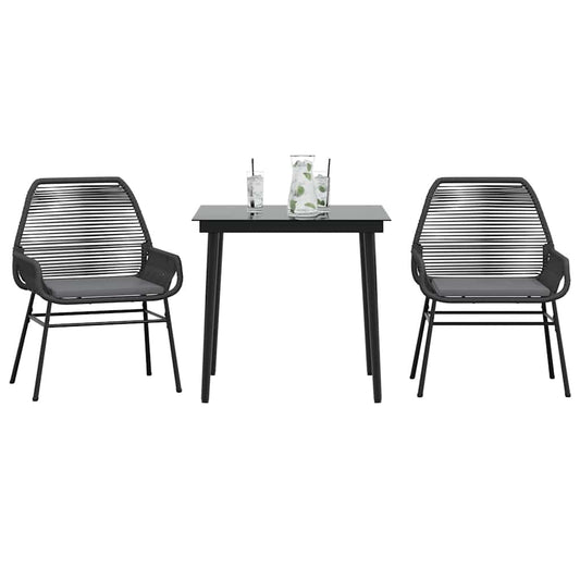 Matgrupp för trädgård med dynor 3 delar svart konstrotting&glas